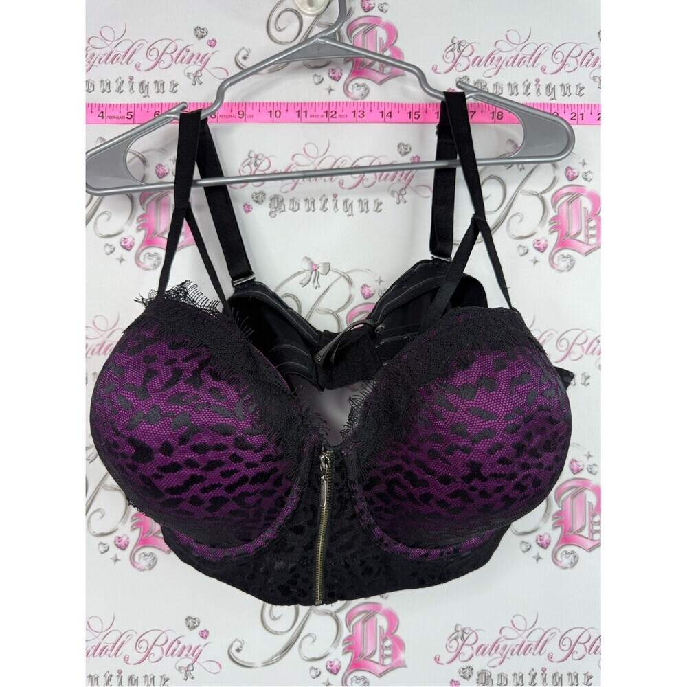 Ashley Graham bra cheetah Purple and Black Lace Leopard Front-Zip Push-Up Bra